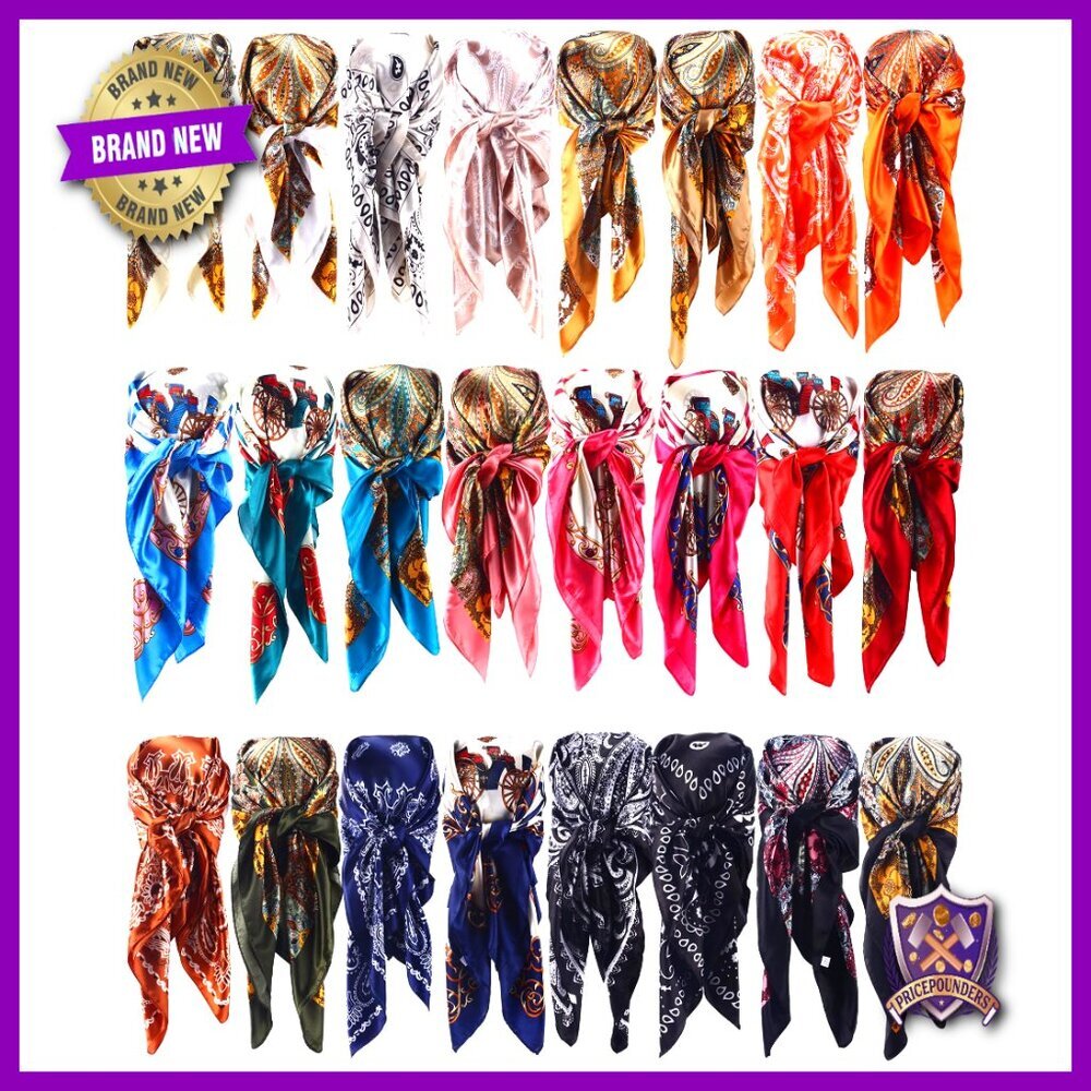 24-Piece Satin Head Scarves Set, 35 Inch Square, Polyester, Versatile Accessory